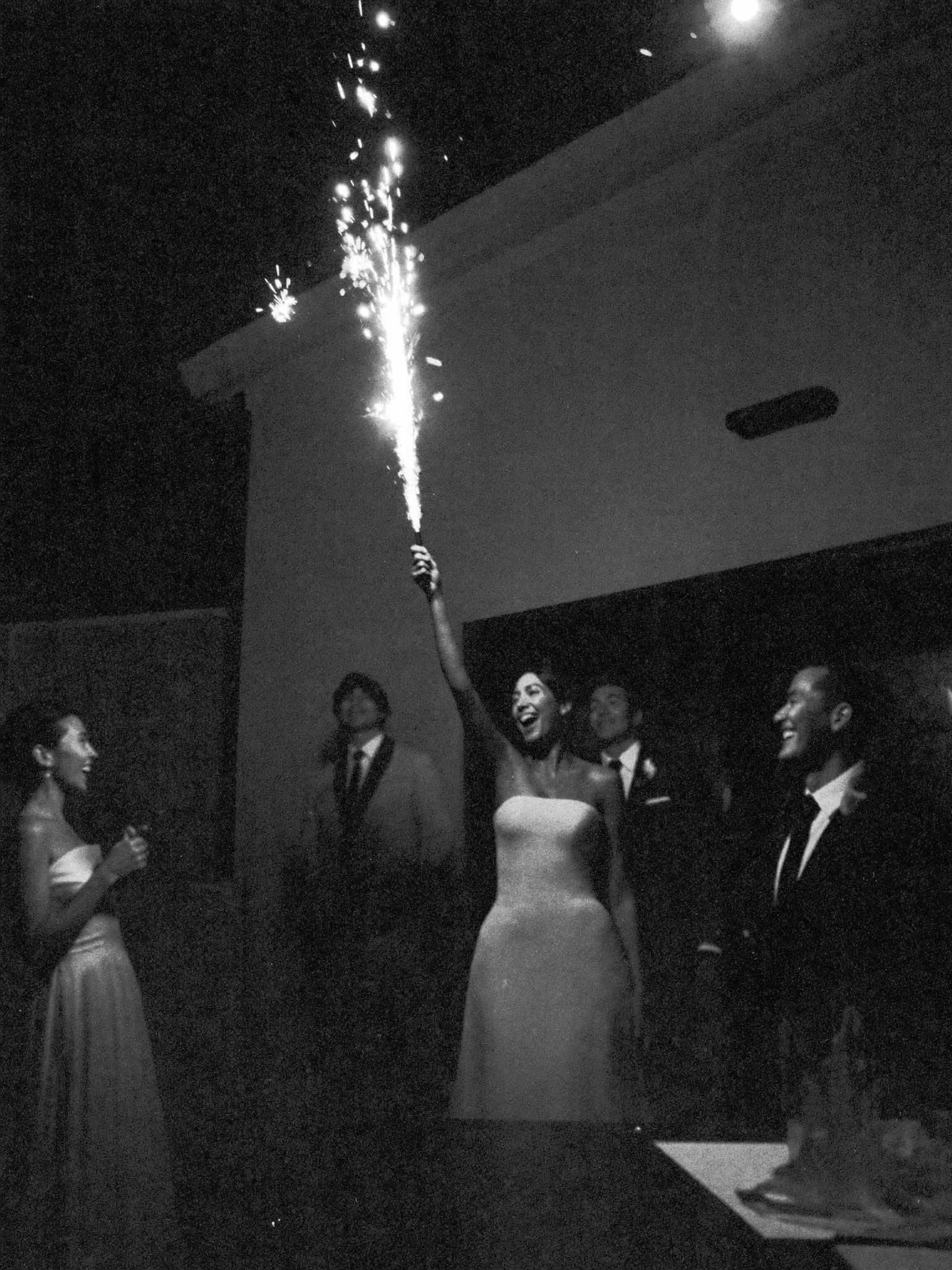 A sparkler send-off at night